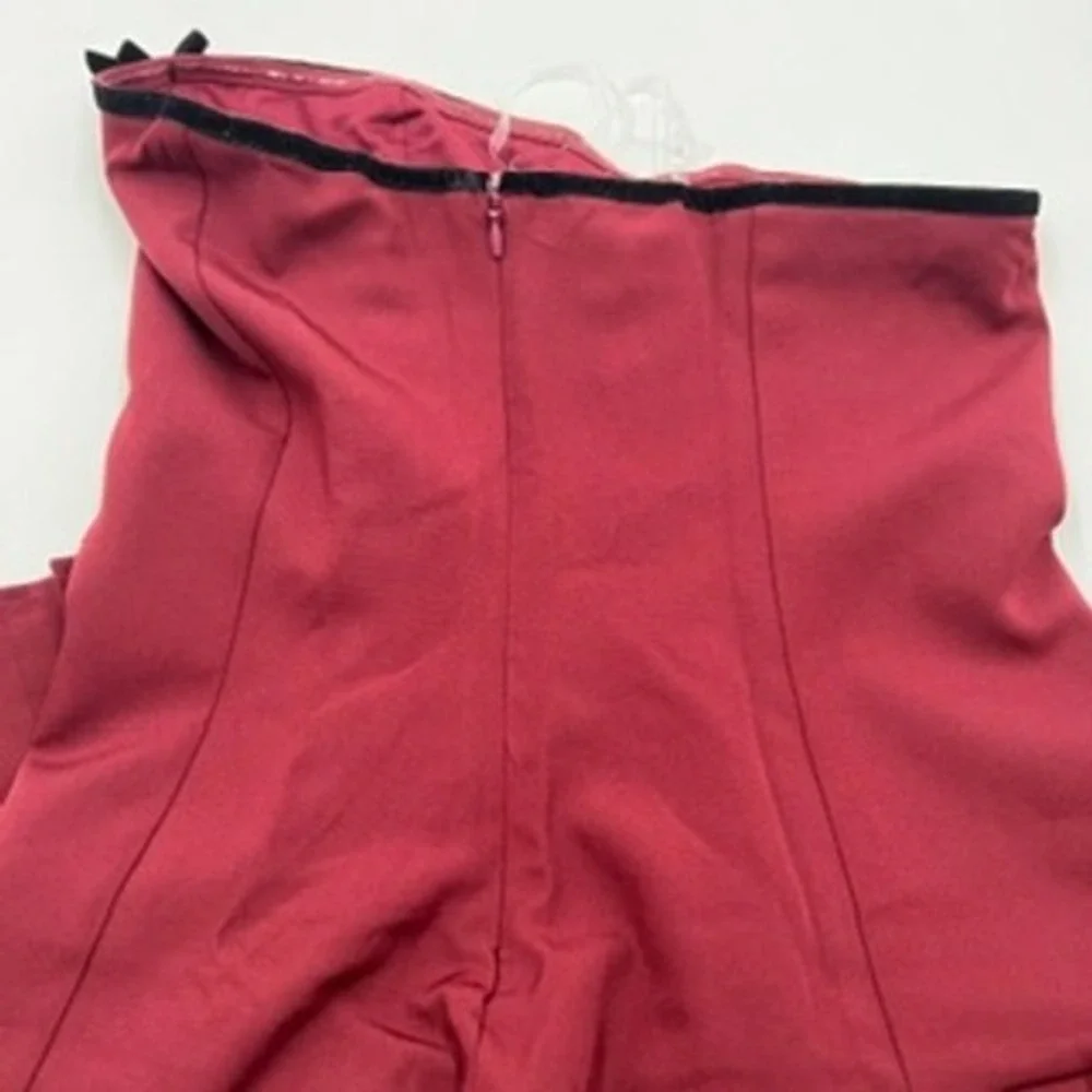Hyfve Womens Strapless Pleated Mini Dress Burgundy‎ Velvet Trim Bow Size Small